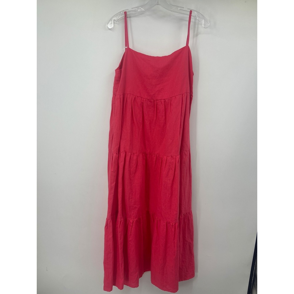 Charlie Holiday Jenna Reddish Pink Raspberry Linen Blend Tiered Maxi Dress 6
